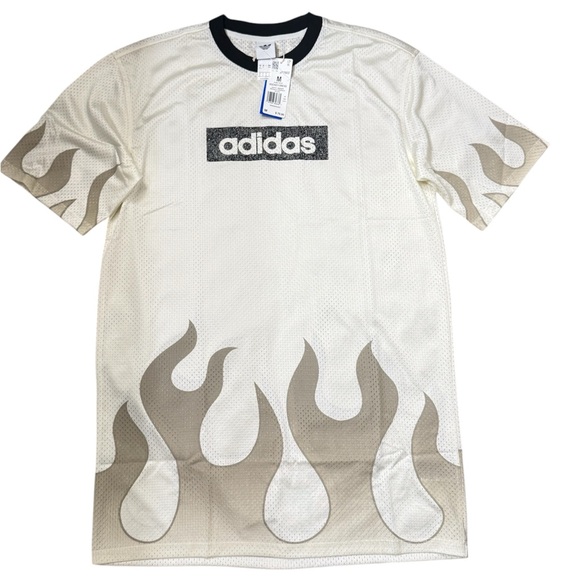 NWT! Adidas FLAMES HOCKEY Short Sleeve MESH JERSEY T-Shirt DRESS Off White M - Picture 7 of 8
